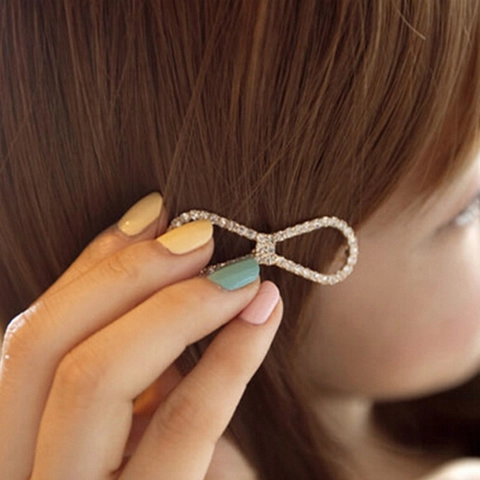 Koreaanse Stijl Legering Strass Strik Haarklem Oneindigheidssymbool Zijclip Voor Dames Elegante Glanzende Haarspeld Mode Hoofddeksel