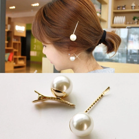 Elegante Pinza para el Cabello con Perla Artificial Redonda Grande Aleación de Zinc Chapada en Oro Pinza de Cocodrilo Pasador de Pelo para Mujer Niña Accesorios de Peinado Diario Fiesta