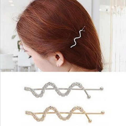 Fermaglio per Capelli con Strass a Onda in Stile Coreano Semplice Lega Scintillante Twist Pin Accessori per Capelli Moda Donna