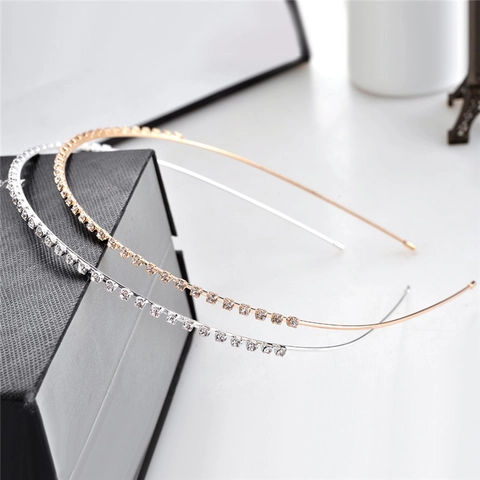 Elegante Semplice Cerchietto Sottile con Strass per Donna Oro Argento Oro Rosa Lega Intarsiato Fascia per Capelli Accessori Sposa