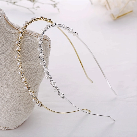 Korean Style Alloy Artificial Pearl Rhinestone Headband Elegant Wavy Hair Hoop For Children Women Wedding Party Hair Accessories