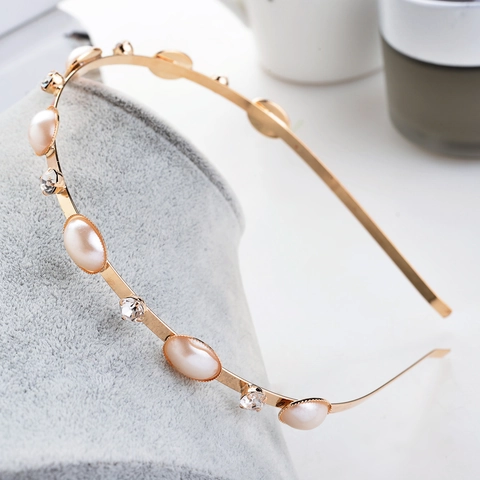 Elegant Alloy Artificial Pearl Rhinestone Hairband Gold Silver Minimalist Fashion Headband For Women Hair Accessories