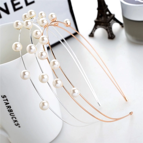 Elegante Cerchietto Doppio Strato in Lega con Perle Artificiali per Donna Cerchietto per Capelli Semplice Oro Argento Accessori Sposa Festa