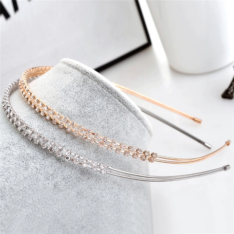 Zweireihiger Strass Haarreif Eleganter Legierungs Metall Haarband Koreanischer Stil Funkelnder Kristall Haarschmuck Für Alltag Party Hochzeit Damen