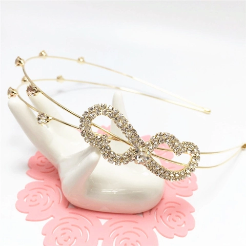 Korean Bridal Rhinestone Headband Double Layer Gold Silver Bowknot Hair Hoop For Women Wedding Party Hair Jewelry Accessories