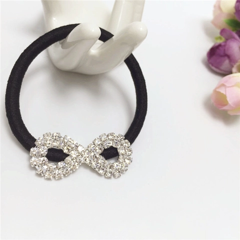 Koreanischer Stil Süße Mode Strass Haargummis Für Damen Schwarz Elastisches Haarband Schleife Unendlichkeit Rund Legierung Kopfschmuck