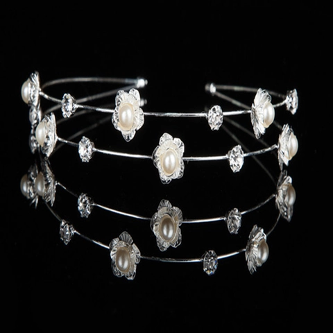 Elegante Cerchietto in Metallo a Doppio Strato con Fiori per Donna Oro Argento Strass Perla Artificiale Accessori Capelli