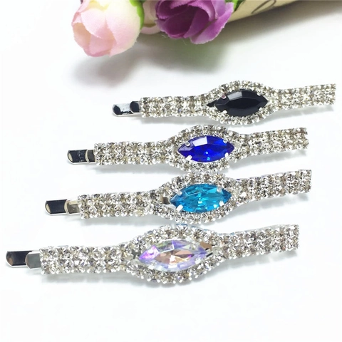Horquillas de Strass Aleación Plateada Marquise Cristal Horquillas de Moda Elegantes Clips Laterales para Mujer Joyería para el Cabello