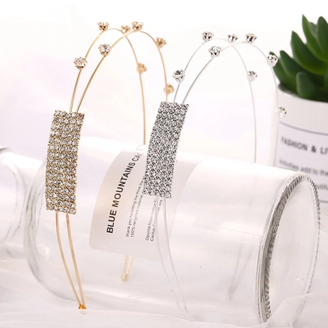 Sweet Korean Double Layer Alloy Rhinestone Headband For Girls Women Bridal Wedding Party Hair Accessories Gold Silver Hair Hoop