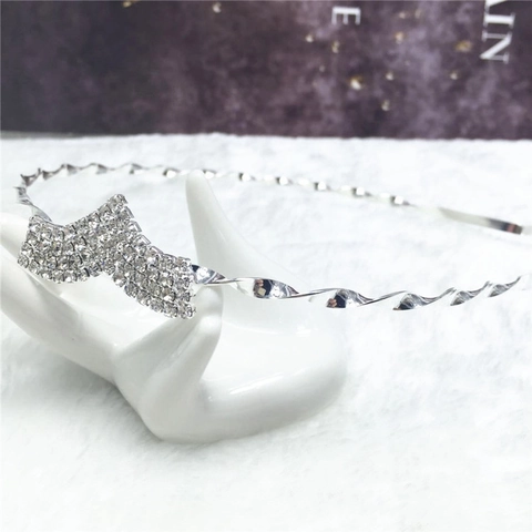 Korean Style Silver Rhinestone Bowknot Hair Hoop Sweet Heart Thin Headband Wedding Party Hair Accessories For Women