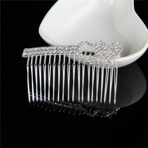 Pettine Per Capelli Elegante Doppio Cuore Strass Lega Argento Cristallo Pettine Per Matrimonio Festa Donna Accessori Capelli