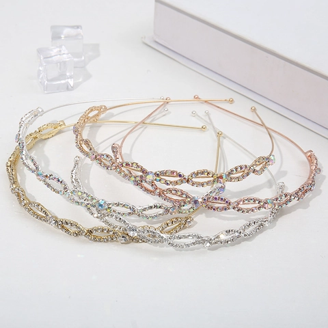 Elegante Cerchietto in Lega di Zinco Con Strass e Künstliche Perle Sintetiche per Donna Lussuoso Motivo a Onde Placcato Oro Argento