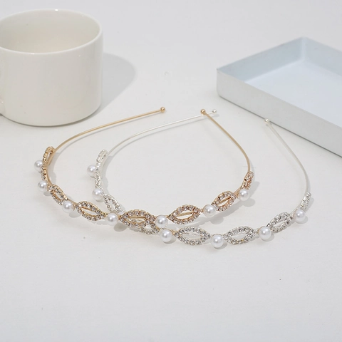 Elegante Cerchietto in Lega di Zinco Con Strass e Künstliche Perle Sintetiche per Donna Lussuoso Motivo a Onde Placcato Oro Argento