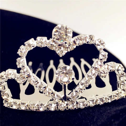 Pettine per Capelli a Corona con Cuore in Strass per Bambini Diadema Principessa Argento Accessorio per Capelli per Ragazze