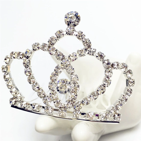 Peine de Pelo de Corona de Strass Plateado Forma de Corazón Aleación Tiara de Princesa Niñas Boda Fiesta Accesorios