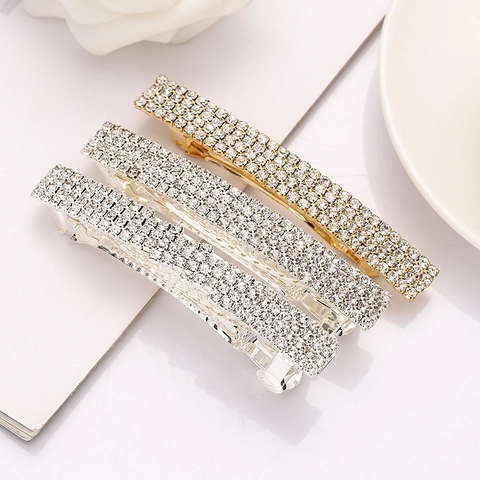 Mode Damen Strass Mehrreihige Haarklammer Elegante Legierung Galvanisiert Haarspange Funkelnde Gold Silber Kopfschmuck Accessoire