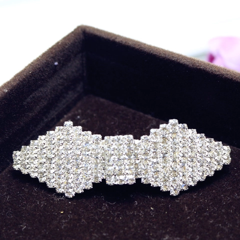 Koreanischer Stil Strass Schleife Fächerförmige Haarklammern Silber Legierung Federclip Braut Hochzeit Bankett Haarschmuck Damen