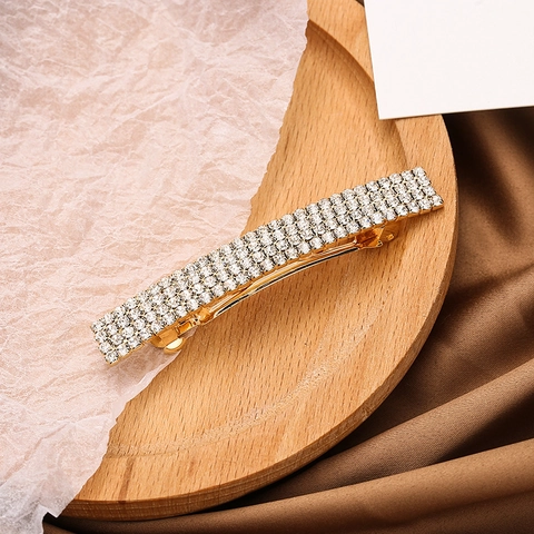 Mode Damen Strass Mehrreihige Haarklammer Elegante Legierung Galvanisiert Haarspange Funkelnde Gold Silber Kopfschmuck Accessoire
