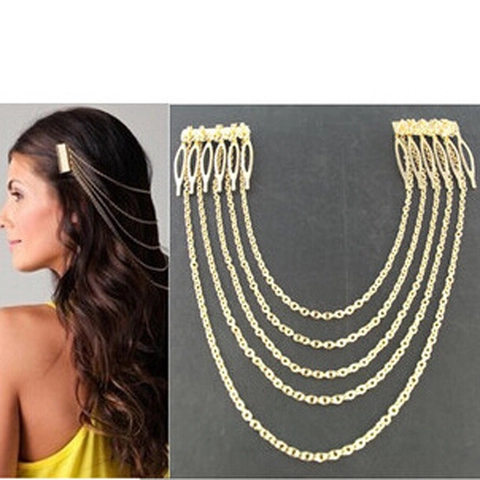 Gold Multilayer Tassel Chain Hair Comb Bohemian Vintage Metal Hair Jewelry Headpiece For Women Wedding Party Decoration