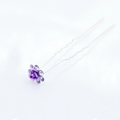 Vintage Alloy Rose Flower U-Shaped Hair Fork With Rhinestone Inlaid Elegant Metal Hair Pin For Women Wedding Party Jewelry