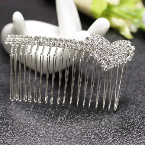 Elegant Heart Shaped Rhinestone Hair Comb For Women Bridal Silver Alloy Inlaid Sparkly Crystal Hair Accessory For Wedding Banquet Party Jewelry