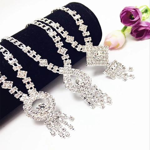 Alloy Rhinestone Tassel Necklace For Women Luxurious Crystal Water Drop Geometric Pendant Choker Party Wedding Fashion Jewelry