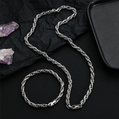 Collana a Catena a Corda in Acciaio al Titanio Hip Hop per Uomo Unisex Gioielli Goffrati Möbius in Acciaio Inossidabile