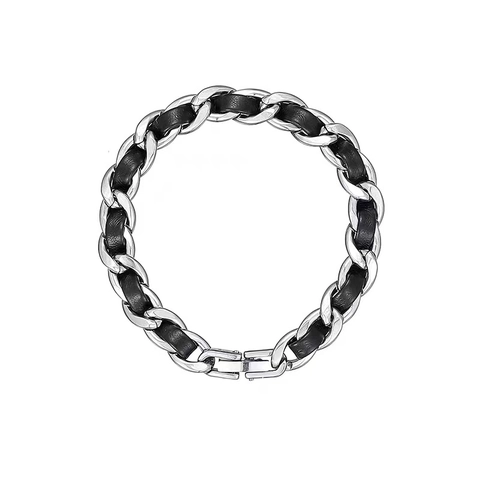 Niche Design Stainless Steel Artificial Leather Woven Chain Bracelet For Men Women Unisex Hip Hop Jewelry Necklace Gift