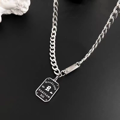 Titanium Steel Square Tag Pendant Necklace Good Luck Roman Numerals XII Cuban Chain Hip Hop Street Jewelry For Men Women