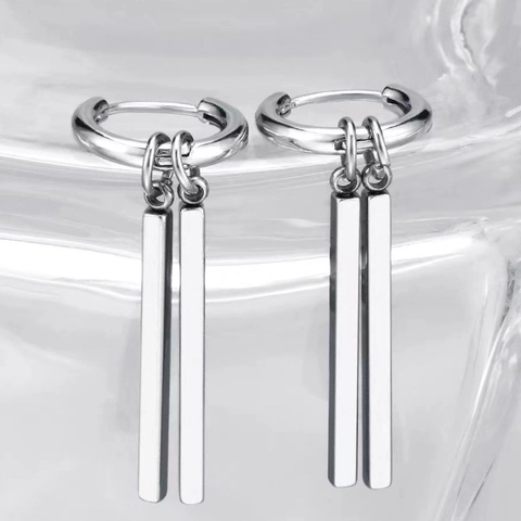 Titanium Staal Hangende Oorbellen Voor Mannen Vrouwen Minimalistische Dubbele Staaf Lange Drop Oorbellen Punk Industrieel Gepolijst Unisex Sieraden