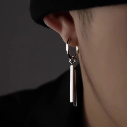 Titanium Staal Hangende Oorbellen Voor Mannen Vrouwen Minimalistische Dubbele Staaf Lange Drop Oorbellen Punk Industrieel Gepolijst Unisex Sieraden