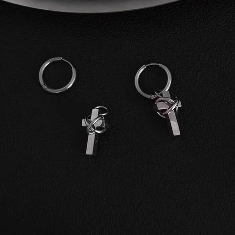 Unisex Roestvrijstalen Kruis Oorbellen Punk Gothic Stijl Draad Omwikkeld Kruis Hanger Oorbellen Vintage Streetwear Sieraden