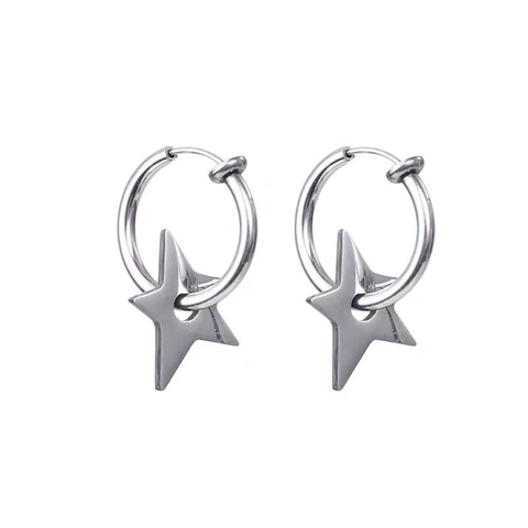Orecchini a Cerchio Unisex in Acciaio al Titanio con Stella a Pentagramma Lucidi Orecchini con Ciondolo a Stella Geometrica Oro Argento