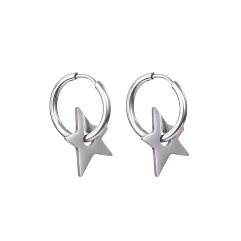 Orecchini a Cerchio Unisex in Acciaio al Titanio con Stella a Pentagramma Lucidi Orecchini con Ciondolo a Stella Geometrica Oro Argento