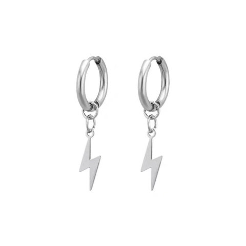 Pendientes de Aro Colgantes de Rayo de Acero Inoxidable Para Hombres Mujeres Hip Hop Punk Color Plata Joyería