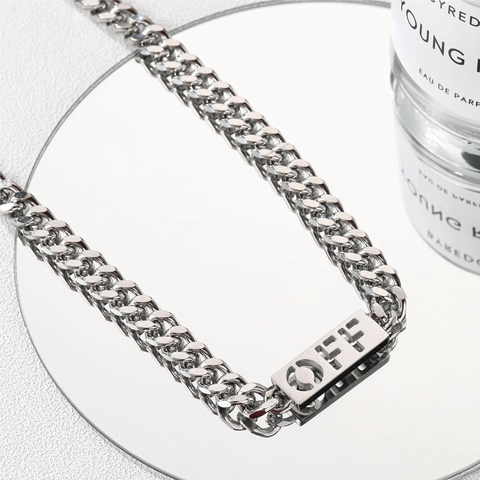 Hip Hop Titanium Stalen Cubaanse Schakelketting Voor Heren Met Hol OFF Letter Hanger Street Style Urban Sieraden Zilver