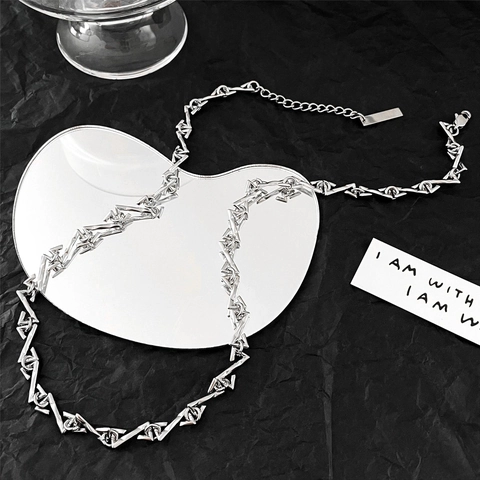 Collana a Catena a Forma di Z Geometrica in Acciaio al Titanio Uomo Donna Stile Industriale Lucidato Minimalista Hip Hop Gioielli