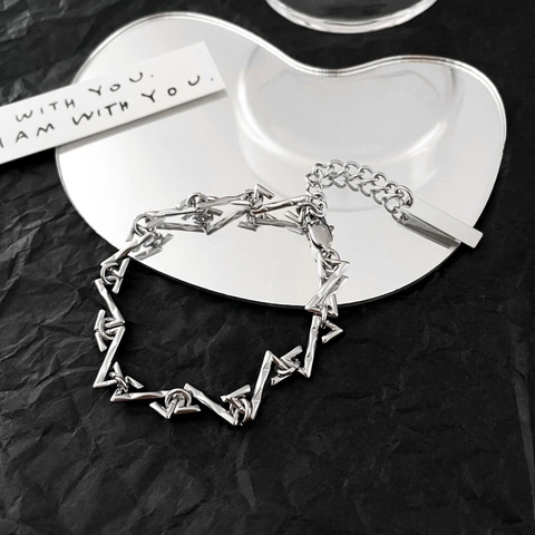 Collana a Catena a Forma di Z Geometrica in Acciaio al Titanio Uomo Donna Stile Industriale Lucidato Minimalista Hip Hop Gioielli