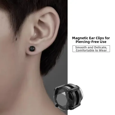 Unisex Stainless Steel Round Rhinestone Magnetic Stud Earrings No Pierced Ear Clip Edgy Jewelry Gift For Men Women