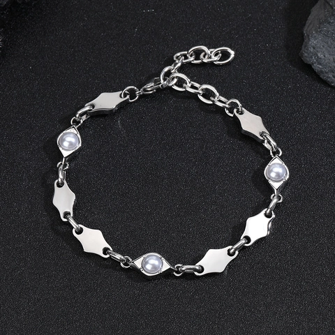 Stainless Steel Rhombus Link Bracelet Necklace Set Tiger Eye Malachite Artificial Pearl Obsidian Minimalist Jewelry For Men Women
