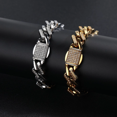 Hip Hop Cuban Link Stainless Steel Rhinestone Necklace For Men Women Iced Out Luxury Jewelry Gold Silver Color Cuban Chain