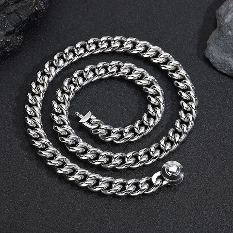 Hip Hop 10mm Polished Stainless Steel Cuban Link Chain Necklace And Bracelet With Zirconia Rhinestone Clasp For Men Women Jewelry