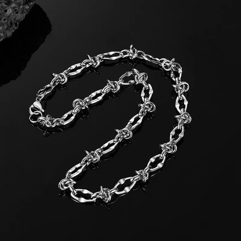 Collana a Catena in Acciaio al Titanio Hip Hop Filo Spinato per Uomo Donna Punk Streetwear Stile Industriale Catena per Maglioni