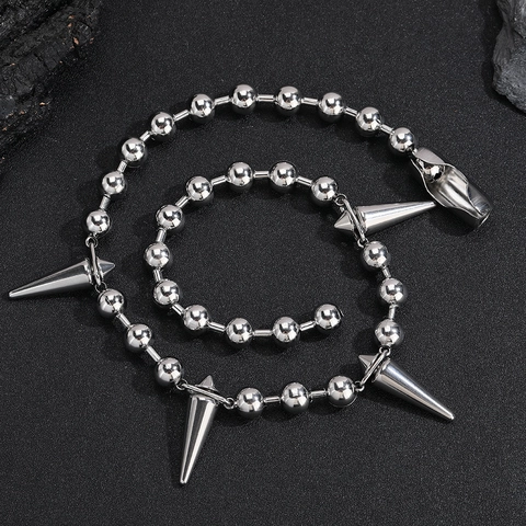 Punk Edelstahl Kugelkette Halskette Mit Kegel Spike Niete Anhänger Für Herren Damen Gothic Streetwear Schmuck