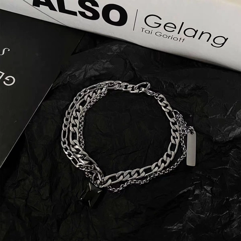 Gelaagde Cubaanse Schakel Titanium Stalen Sieraden Zwarte Rechthoek Zirconia Hanger Hip Hop Punk Unisex Streetwear Voor Mannen