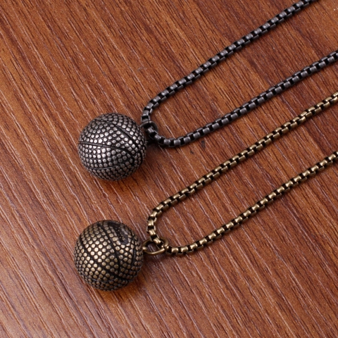 Retro Hip Hop Basketball Pendant Necklace Titanium Steel Sporty Jewelry For Men Women Vintage Antique Silver Bronze Accessory