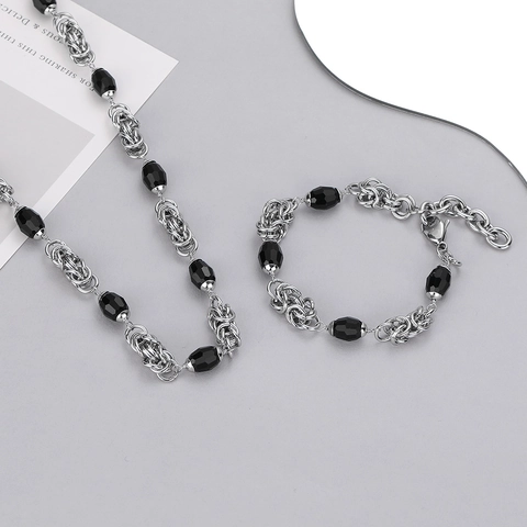 Edelstahl Byzantinische Halskette Mit Schwarzen Achat Perlen Hip Hop Punk Gothic Schmuck Für Herren Damen Unisex Handgefertigt