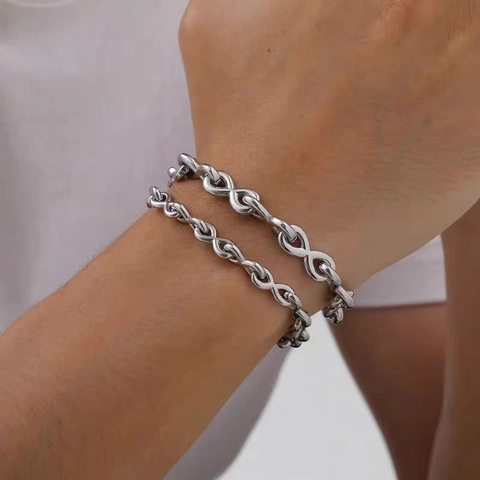 Bracelet Chaîne à Maillons Infini en Acier au Titane Poli Symbole en Forme de 8 Hip Hop Streetwear Unisexe Bijoux de Mode
