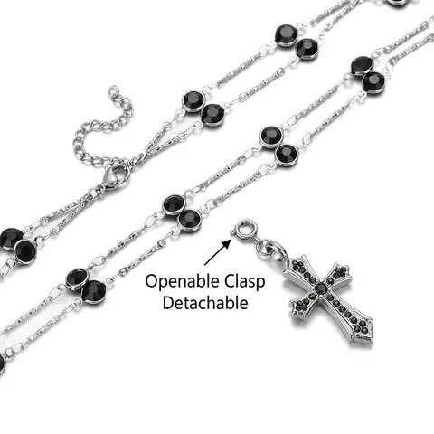 Gothic Layered Cross Pendant Necklace Titanium Steel Black Rhinestone Multi Layer Chain Fashion Jewelry For Men Women
