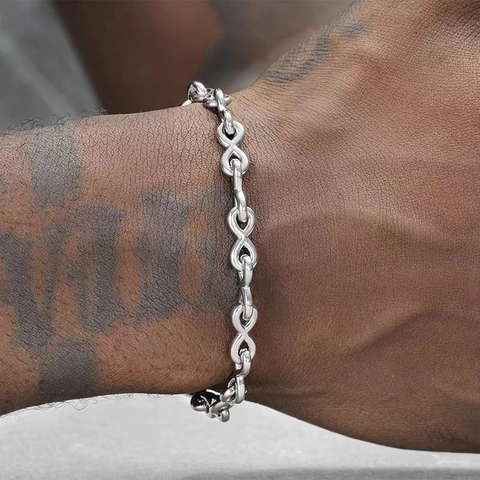 Bracelet Chaîne à Maillons Infini en Acier au Titane Poli Symbole en Forme de 8 Hip Hop Streetwear Unisexe Bijoux de Mode